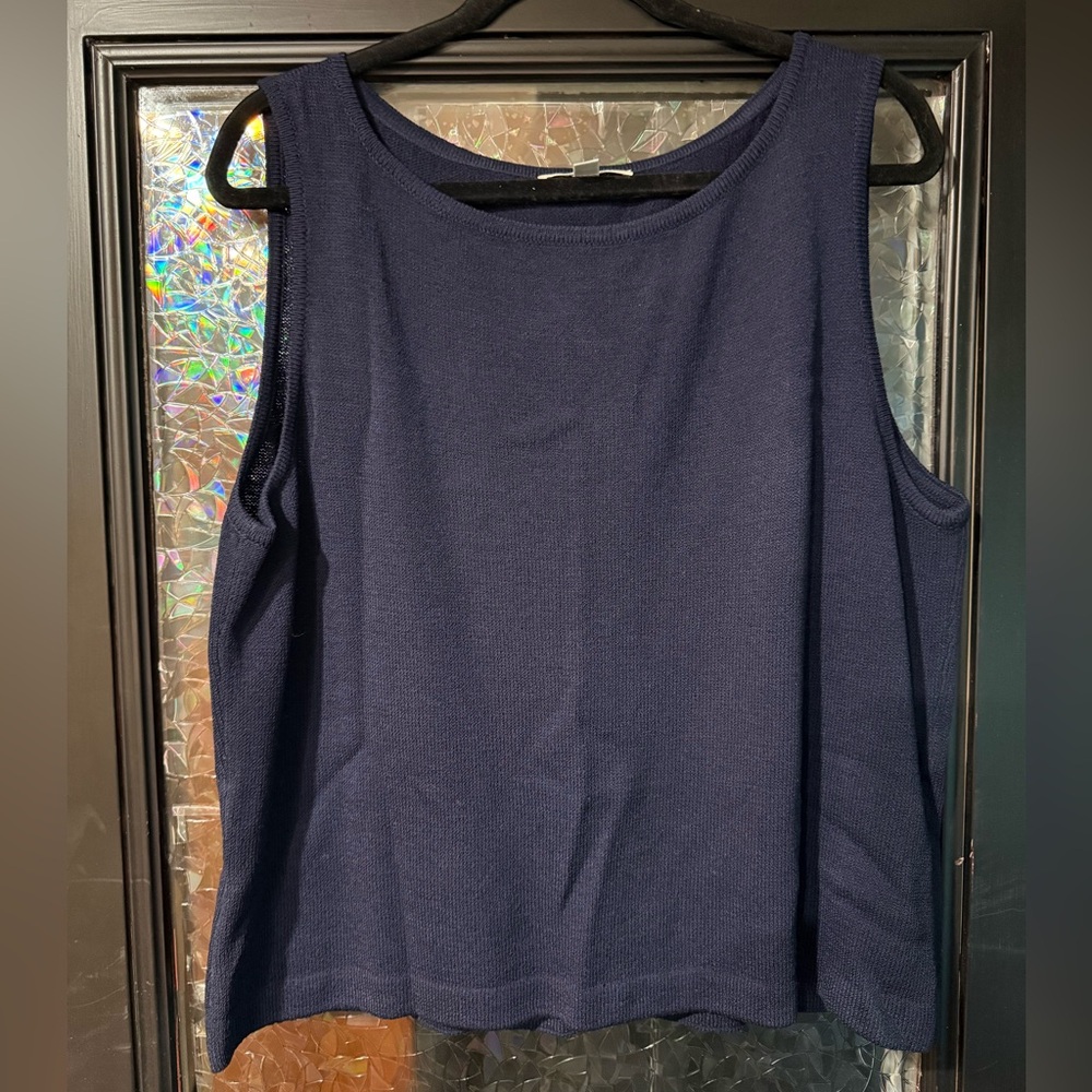 St John Women XL Tank Navy Sleeveless Chic Minimal Beachy Nantucket Vacation